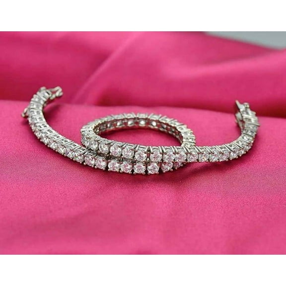 Gaspara Round Cut Moissanite Statement Women's Tennis Bracelet 14K White Gold Finish