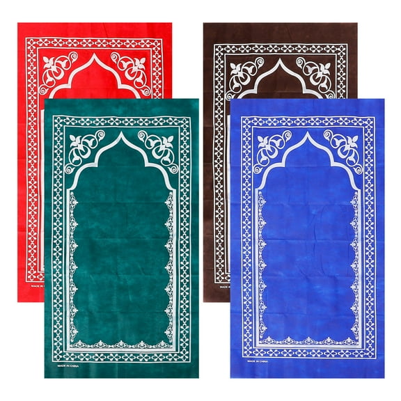 LEORX 4pcs Soft Memory Foam Islamic Prayer Rug with Decorative Print for Eid Celebration
