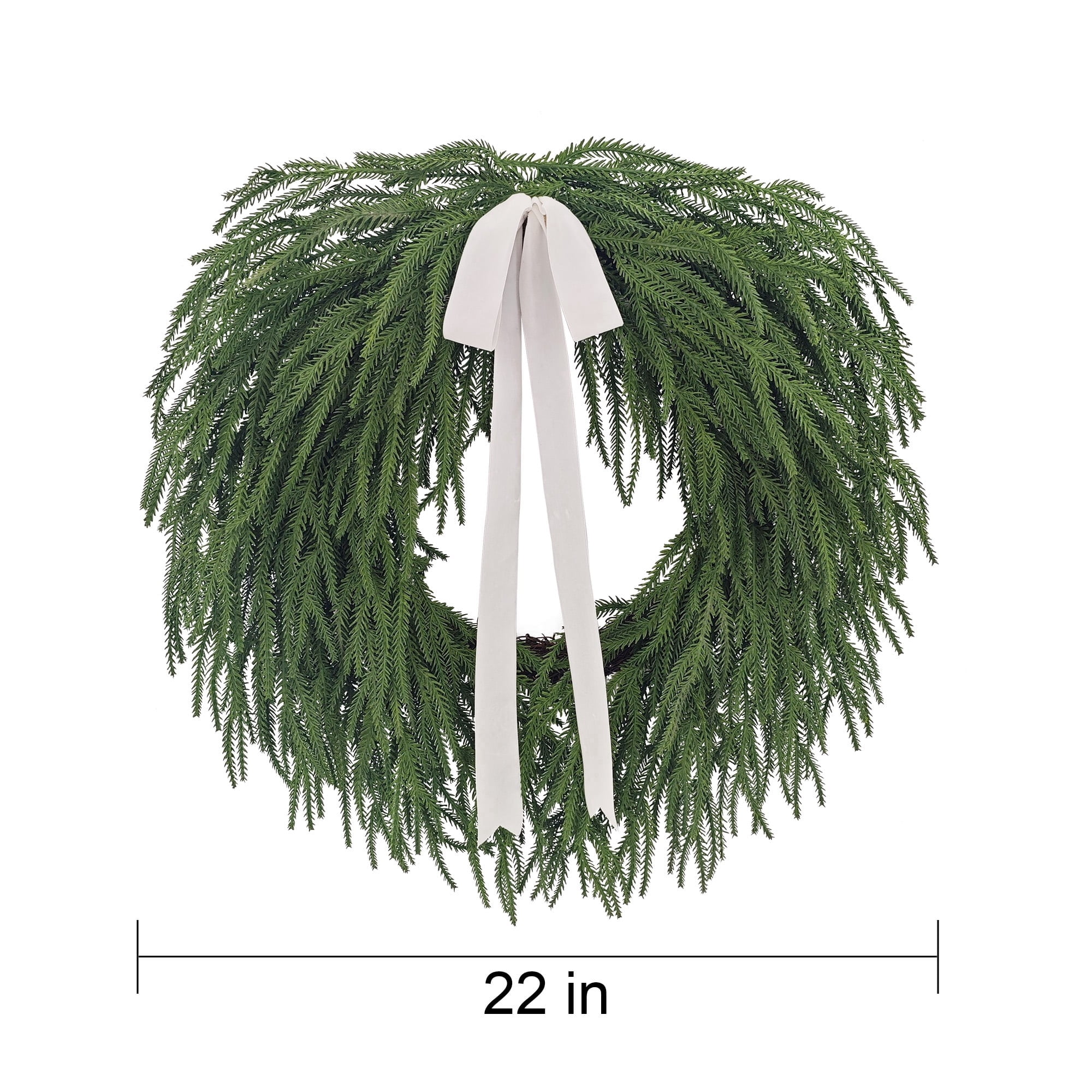 My Texas House Natural Feel Norfolk Artificial Christmas Wreath with Bow, Green, 22"
