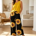 thumbnail image 2 of Costeam Womens Solid Color Pleated Sleeveless Top Sunflower Print Wide Leg Capri Pants Two Piece Set Hidden Side Pockets Relaxed Fit Lightweight Casual Coordinate Outfit, 2 of 6