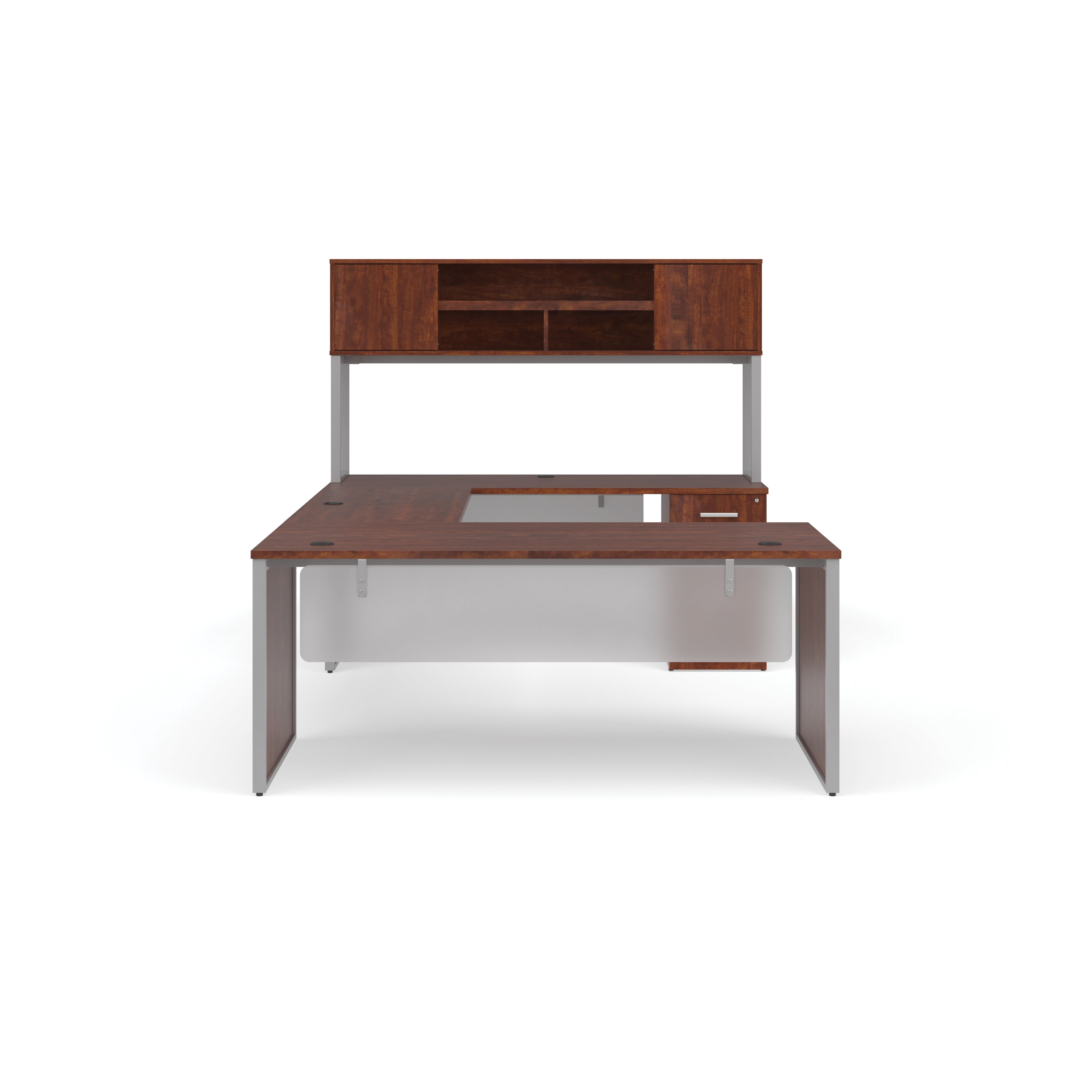 OFM Fulcrum Series Office Furniture Set, 72" U-Shaped Desk with Bridge, 72" Credenza, Filing Cabinet, 72" Hutch, Leg Panels, Modesty Panels, in Espresso