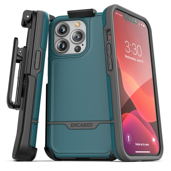 Encased Rebel Designed for iPhone 13 Pro Belt Clip Case (2021) Protective Shockproof Case with Holster (Blue)