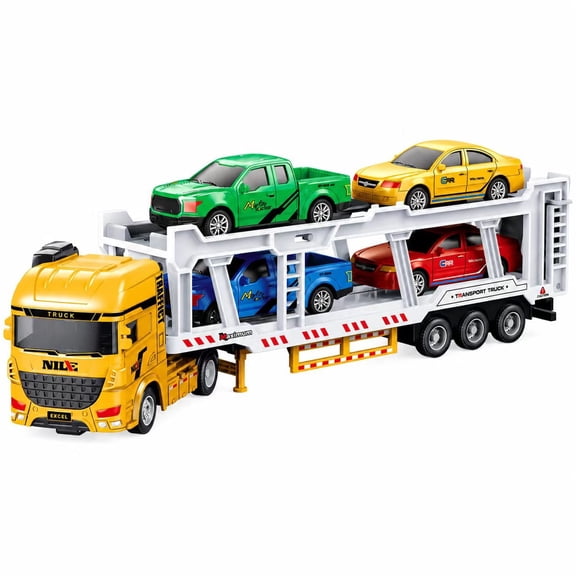 Bobyy.Duck Transport Truck Toy for Kids, Double Layer Car Carrier Truck, Large Friction Powered Push and Go Toy Trucks, Construction Vehicle Toy with Movable Parts for Boys and Girls