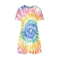 thumbnail image 4 of Njagoc3 Womens Summer Short Sleeve Round Neck Tie-Dye Dress Bright Swirl Print Beach Cover-Up 2025 Summer, 4 of 6