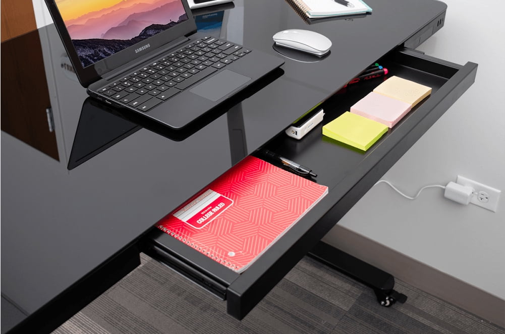 Rise Up Glass Electric Standing Desk | 45" Black Glass Top Adjustable Height Sit Stand Desk with USB-C Charging & Memory Controls