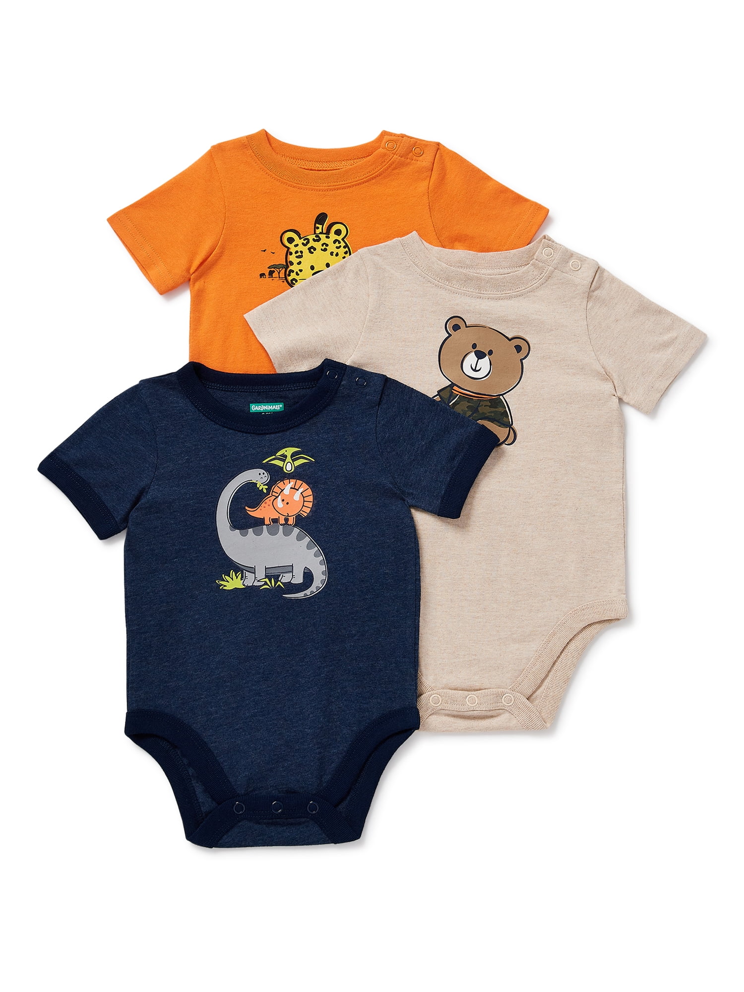 Garanimals Baby Boy Short Sleeve Bodysuits, 3-Pack