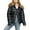 Gray, variant on Womens Winter Hooded Jacket Pure Color Fashion Faux-Fur Collar Down Short Puffer Coat Warm Zippered Pockets Windproof Outdoor Commuter Travel Casual