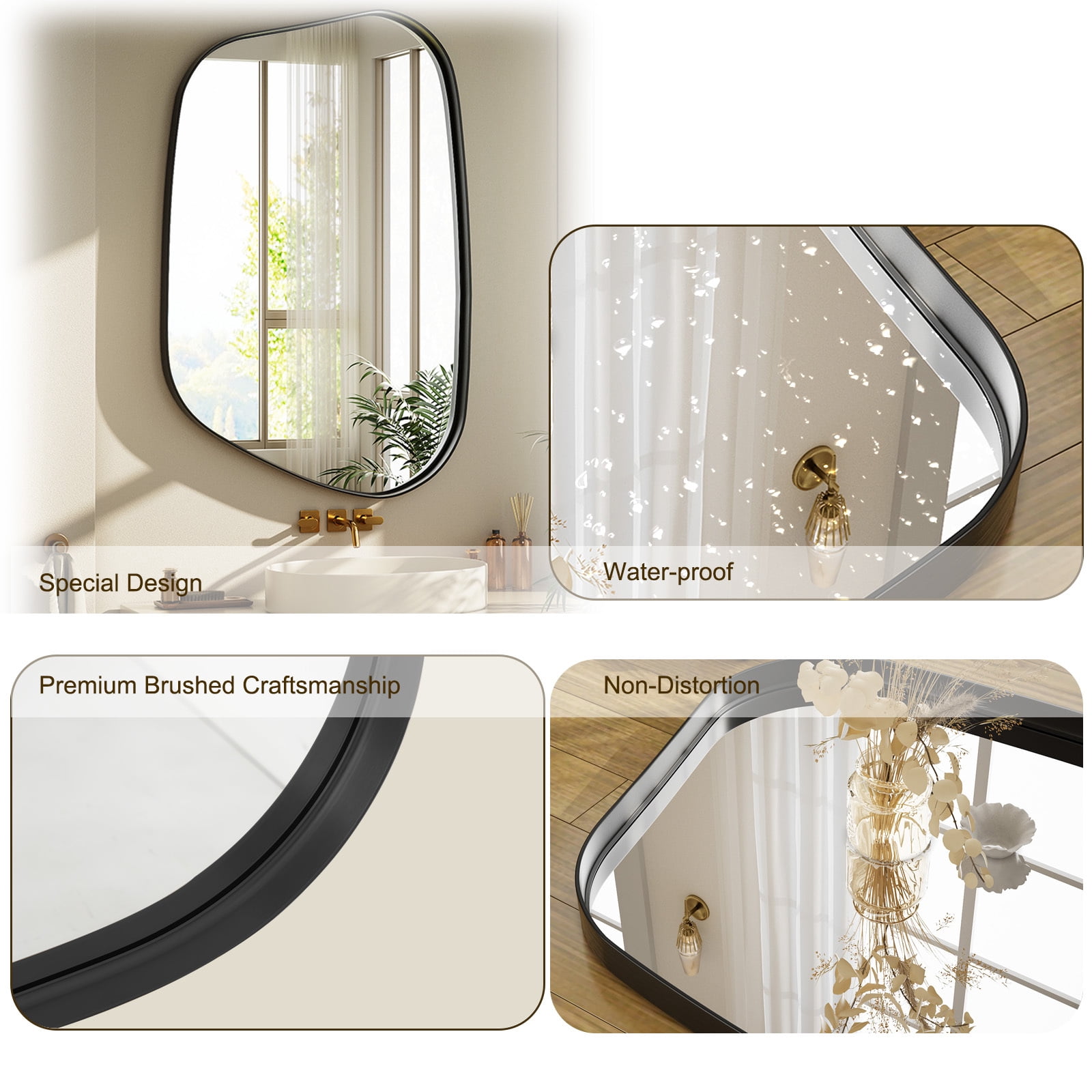 Lumora Irregular 26"x40" Bathroom Wall Mirror, Black