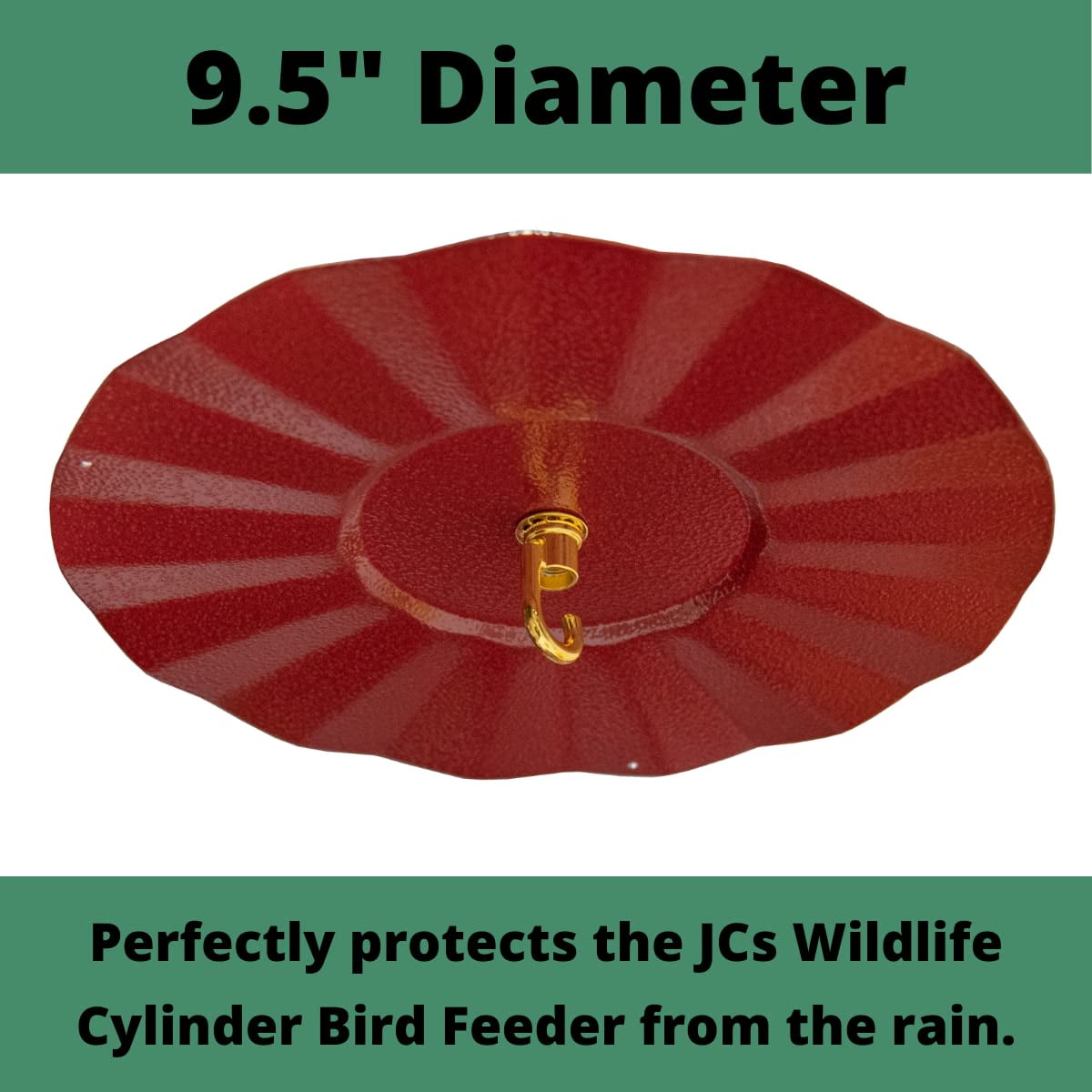 JCs Wildlife 9.5" Metal Rain Guard and Bird Seed Cylinder Feeder Kit - Protect Your Bird Food from Rain and Overhead Messes! (Red)