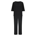 thumbnail image 6 of LYXSSBYX 2 Piece Outfit for Women Fall Women's Casual and Fashionable Solid Color Round Neck Five Quarter Sleeve Top Wide Leg Long Pants Set, 6 of 6