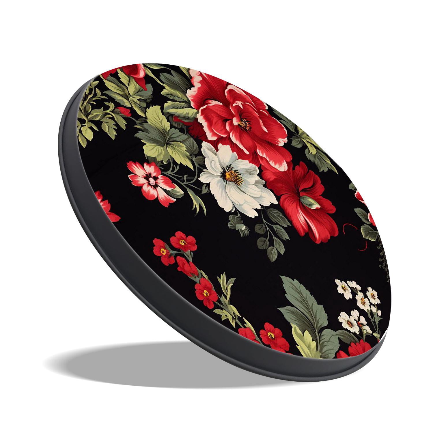 Metal Stove Burner Covers 4 Pcs Decorative Gas Stove Burner Cover 8Inch And 10Inch ,Red Hibiscus Flowers Green Leaves on Black Style, for Home Decor Cooktop Decorative
