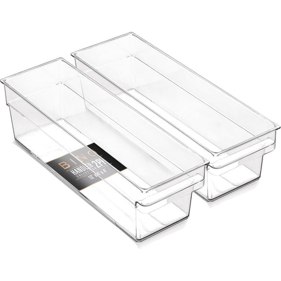 | Plastic Storage Bins, Small - Shallow | THE HANDLER COLLECTION | Multipurpose Organizer Bins | Kitchen Pantry Organizers and Storage | Clear Containers for Organizing Home | Freezer Organizer
