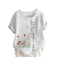 thumbnail image 1 of Pisexur Hauts en Coton et Lin Grande Taille pour Femmes, Décontractés, Été, Boho, Mode, Coupe Ample, Col Rond, Manches Courtes, T-Shirts Floraux pour Femmes P-5TG Blanc, 1 of 5