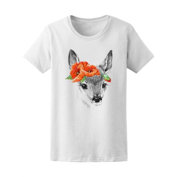 Cute Deer Pencil Sketch T-Shirt Women -Image by Shutterstock, Female Small