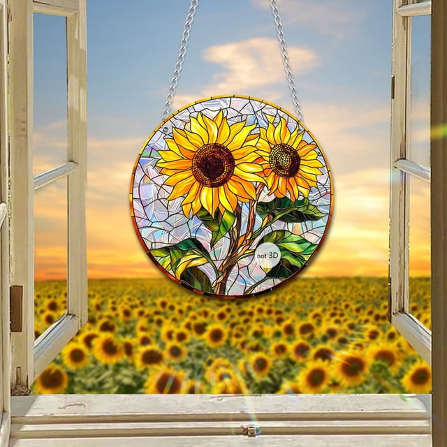 Sunflower Window Corridor Decoration | 2D Flat Sunflower Wall Sticker | Easy Install | Brightens Homes Offices Events | Durable Fade-Resistant Design | 1 Ornament | Cheerful Indoor Decor