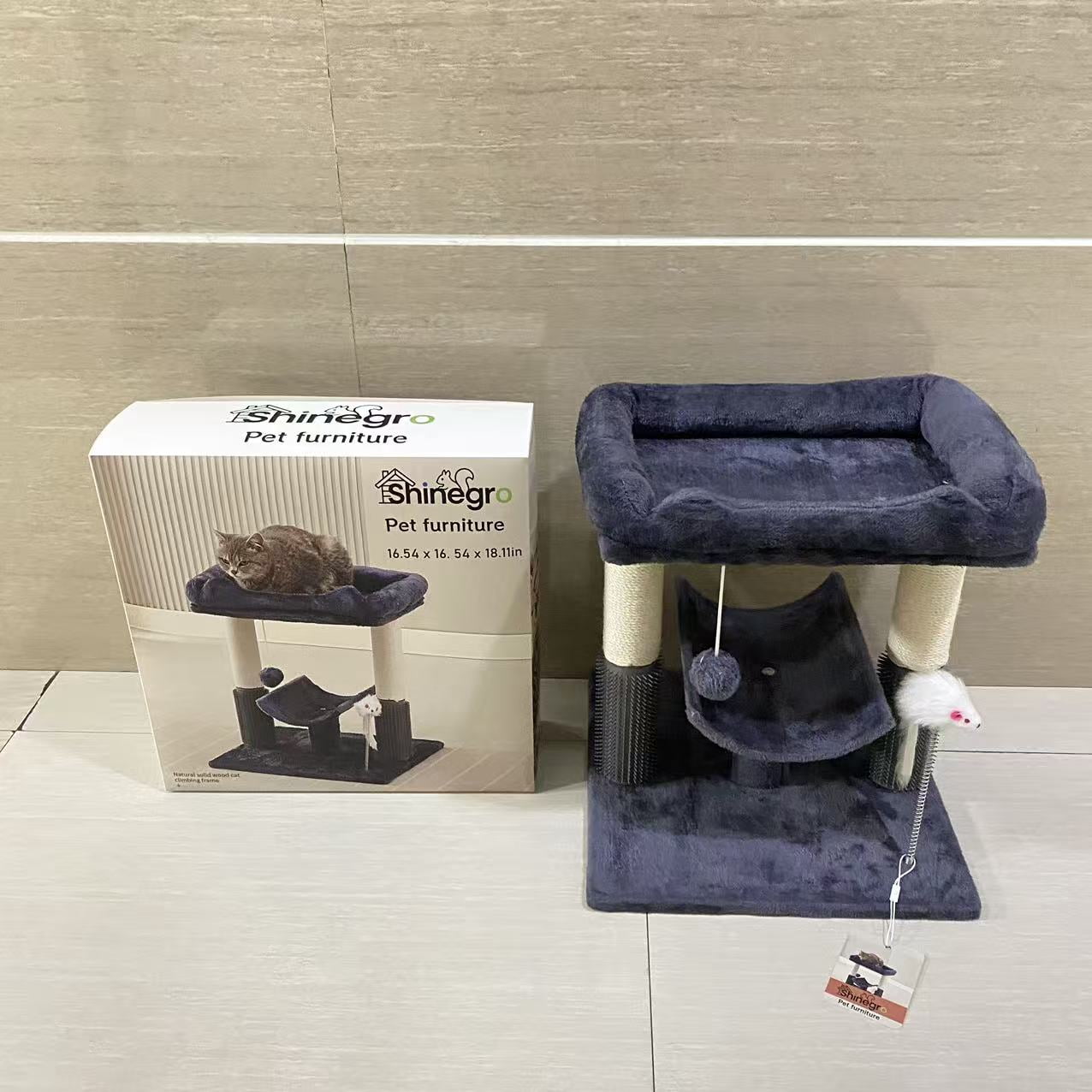 Shinegro Pet furniture,Cat Tree Tower for Indoor Cats, Tall Cat Scratching Post with Large Bed for Maine Coon Big Cats, Sisal Cat Scratcher with Soft Perch & Hammock-Gray