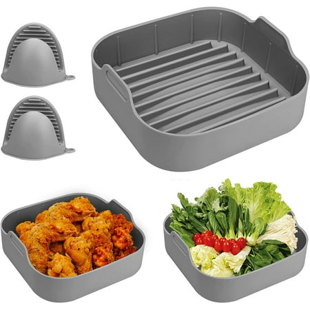 

Air Fryer Silicone Pot 8.1 inch Air Fryers Oven Basket Pan with Mitts Replacement of Parchment Paper Liners for 6.5 QT or Bigge