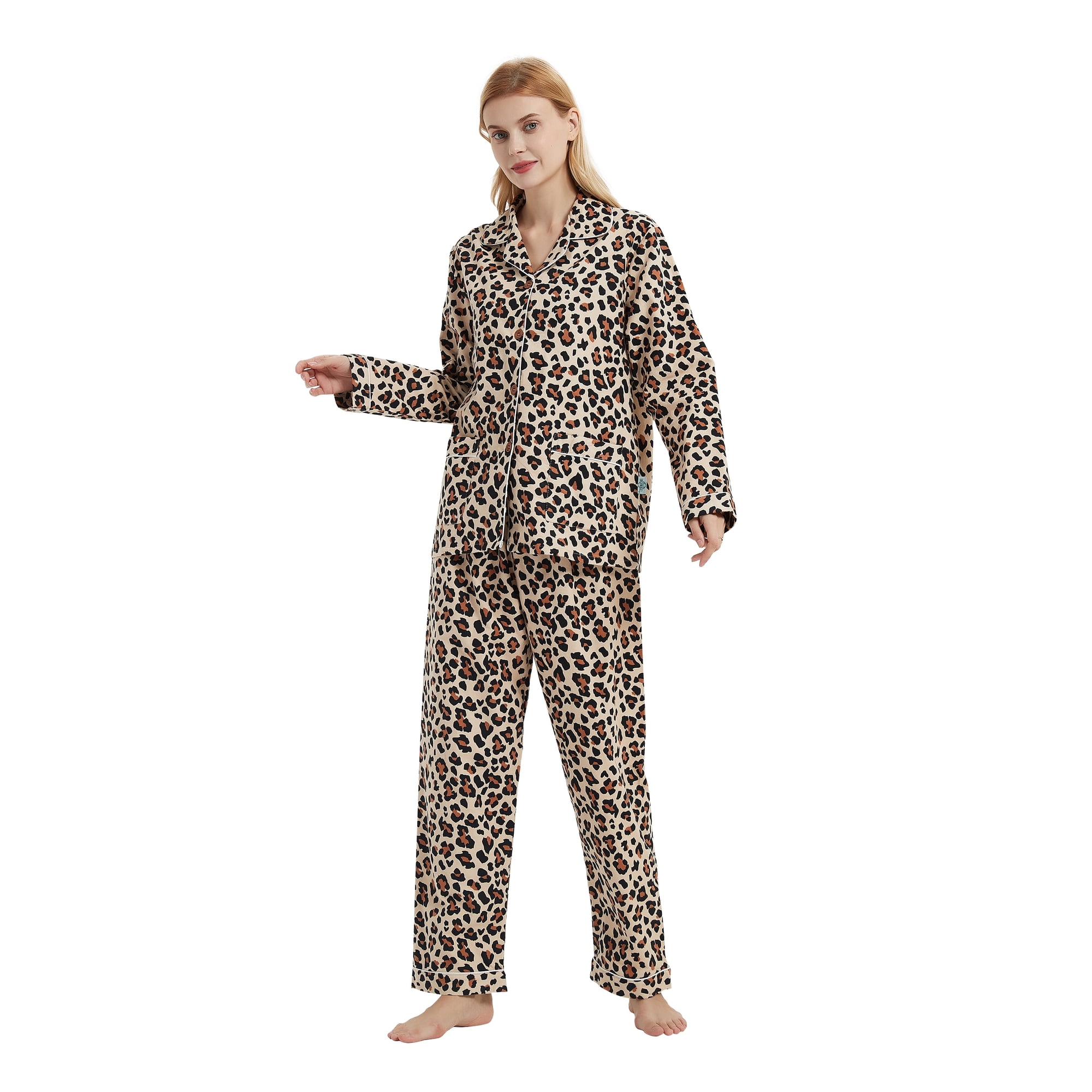 GLOBAL Women's 100% Cotton Flannel Pajama Set - Long Sleeve Button-Down Top & Pants, Warm Winter Loungewear
