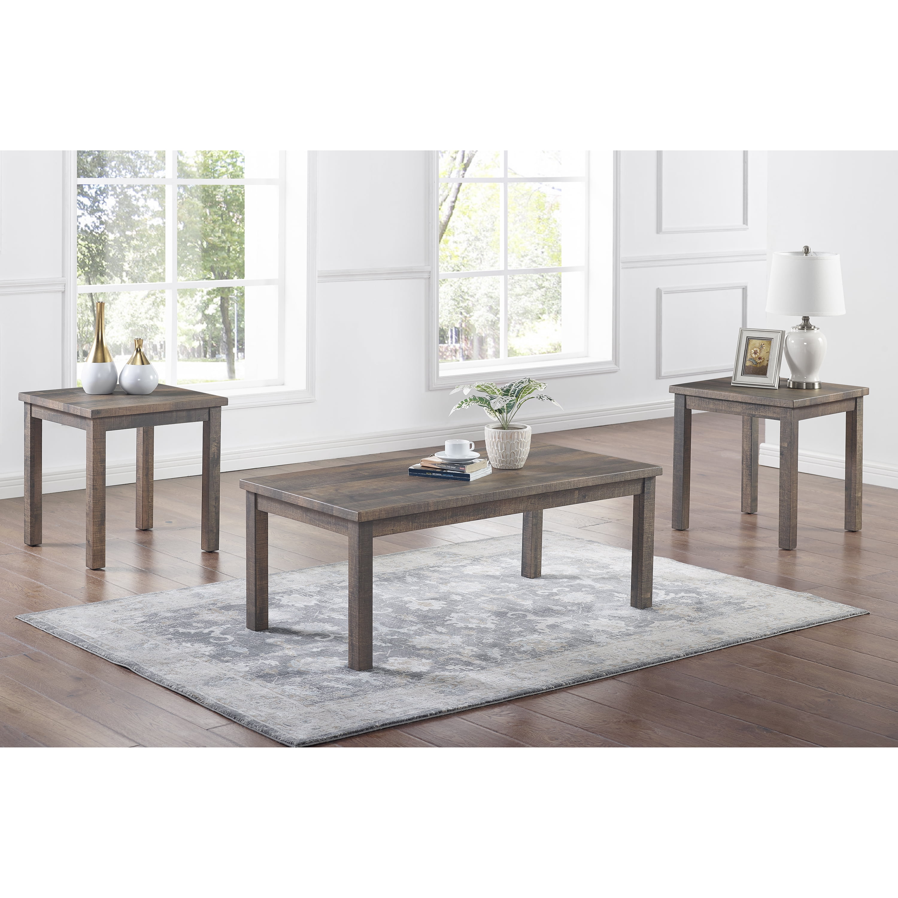 Furniture of America Aluin 3-Piece Coffee Table Set, Rustic Natural