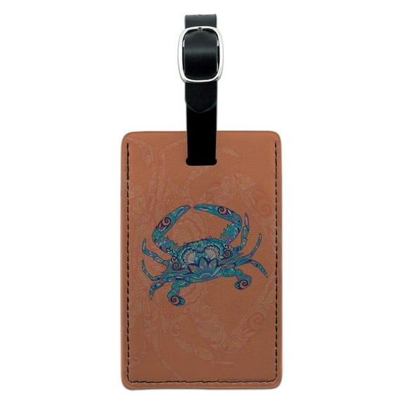 Mosaic Crab Rectangle Leather Luggage Card Suitcase Carry-On ID Tag