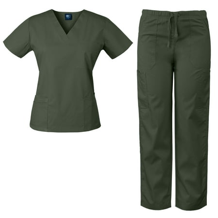 

MedGear Womens Scrubs Set Medical Uniform - 4 Pocket Top & Multi-pocket Pants 7891