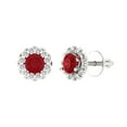 thumbnail image 2 of 1.18 Ct Round Cut Halo Studs Red Ruby 14K White Solid Solid Gold Everyday Dainty Earrings Screw Back, 2 of 7