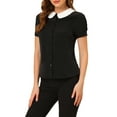 thumbnail image 4 of INSPIRE CHIC Women's Work Office Contrast Peter Pan Collar Short Sleeve Blouse Shirt XS Black, 4 of 7