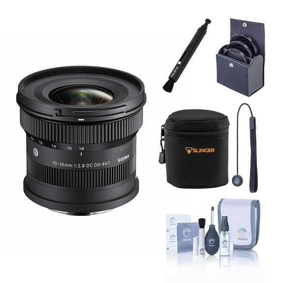 Sigma 10-18mm f/2.8 DC DN Contemporary Lens for L Mount, Bundle with 67mm Filter Kit, Soft Lens Case, Lens Case, Lens Cleaner, Lens Cap Tether and Cleaning Kit