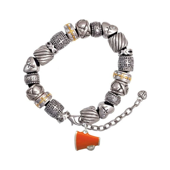 Silvertone Small Orange Megaphone Silver Tone Christian Bead Bracelet