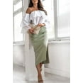 thumbnail image 5 of High Waist Contrast Side Button Slit Skirt for Women Mid-Calf Length Green X-Large, 5 of 5