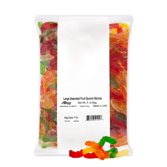 Albanese World's Best Large Assorted Fruit Gummi Worms, 5lbs of Candy