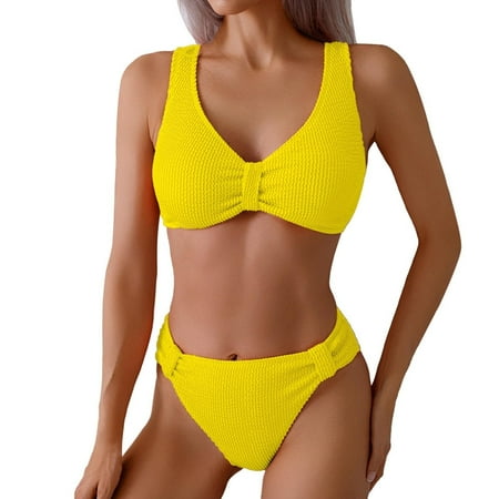 Divhosrg High Waisted Bikini Sets for Women  Bikini Sets for Women Cheeky  Tummy Control Bathing Suits for Women  Womens Swimwear Tummy Control  Yellow Swimsuits for Women Two Piece L