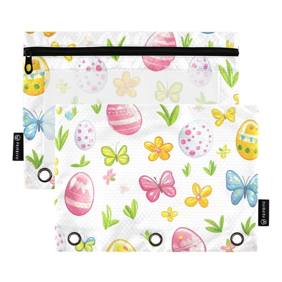 FORMRS 2 Pack Pencil Pouch for 3 Ring Binder with Clear Window Zipper Case, Colorful Easter Eggs