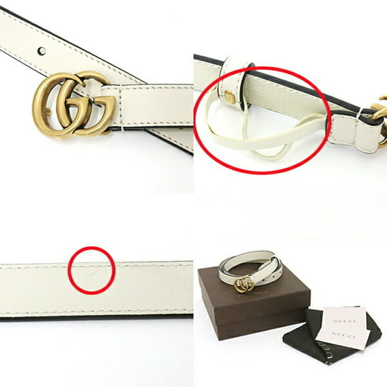 Authenticated Used Gucci GUCCI Double G Buckle Leather Belt White / 409417  85/34 Length 105cm Width 1.9cm Ladies 