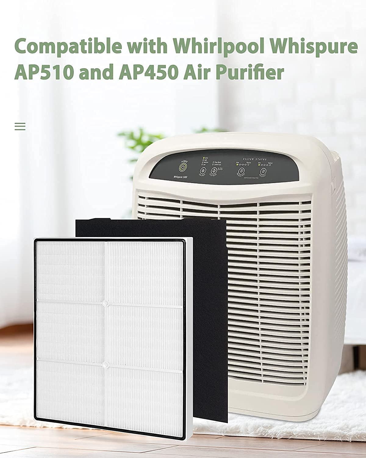 HEPA Filter Replacement for Whirlpool Whispure AP510 and AP450 Air Purifier with 4 Carbon Filters Part 1183054K