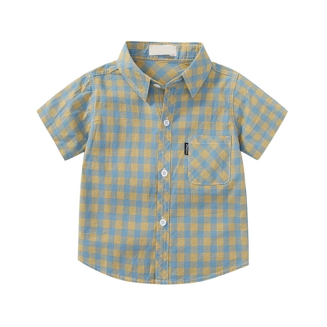 DXOUPM Girls Short Sleeved Shirt Versatile Lapel Button Down Plaid Tops Kids Trendy Clothes
