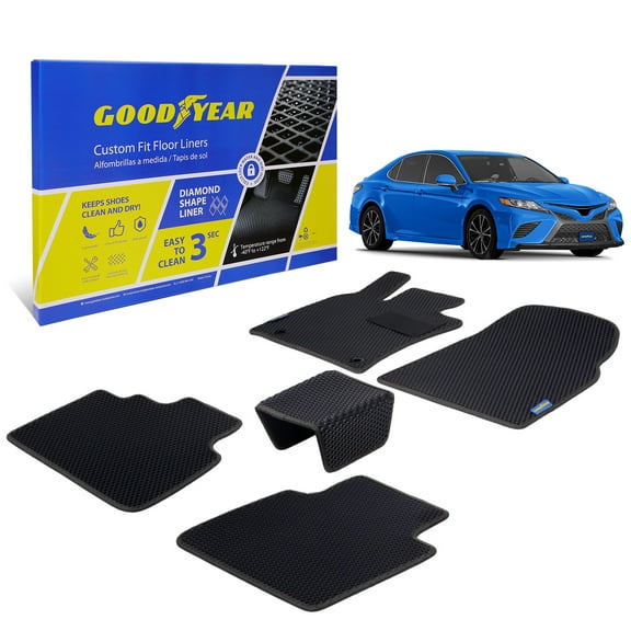 Goodyear All-Weather Car Floor Mats–Custom Fit for Toyota Camry 18-24, Black 5 Pc.Set, Heavy-Duty Diamond Floor Liners for Cars, SUVs, Trucks–Ultimate Interior Car Accessories for Men&Women -GY007025