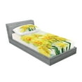 thumbnail image 2 of Ambesonne Flower Fitted Sheet & Pillow Sham Set, Paint of Daffodils Bouquet, Twinxl, Yellow Green, 2 of 2