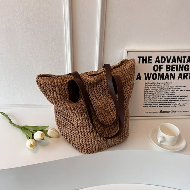 Bolso La Azar Mujer Solid Sole Straw Bohemian Woven Summer Beach Punto Bolsas Compras