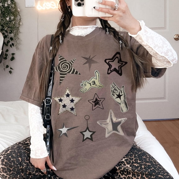 Lucky Star Collage Shirt, Soft Grunge, Oversized Y2K, Downtown Outfit, Vintage Streetwear, Whimsigoth, Alt Clothing, Unisex