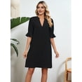 thumbnail image 5 of Shirts Dress for Women V Neck Short Sleeves Casual Flowy Summer Beach Vacation Shifts Black L, 5 of 8