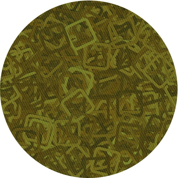 Ahgly Company Machine Washable Indoor Round Transitional Dark Yellow Green Area Rugs, 5' Round