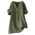 thumbnail image 3 of Women's Short Sleeve T-shirt Women'S French Terry Linen Shirt - Cozy Button Down Casual Top,Green Women's Short sleeve T-shirt XL, 3 of 9