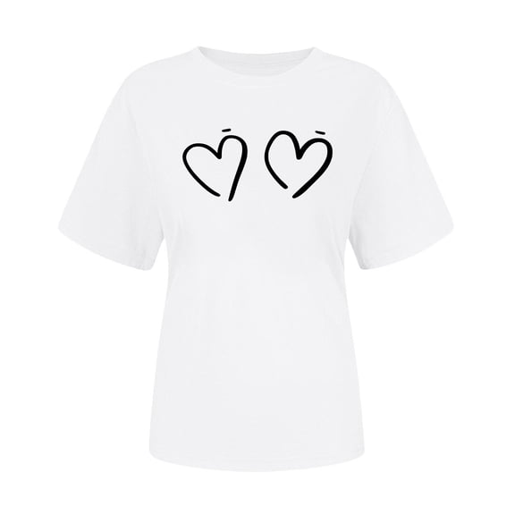 Posijego Valentine's Day Tops for Women Crew Neck Short Sleeve Heart Graphic T-Shirts Spring Summer Cute Tunic Blouses
