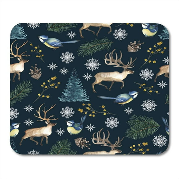 NUDECOR Winter Christmas Pattern Birds Deer Tree Snowflakes Branches Watercolor Mousepad Mouse Pad Mouse Mat 9x10 inch