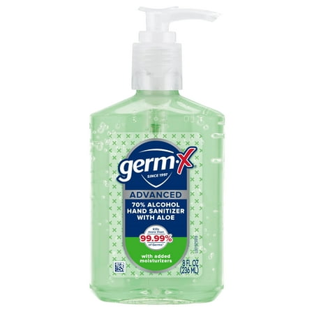 Germ-X® Advanced Gel Hand Sanitizer with Aloe with Pump, Bottle of Hand Sanitizer, Original Scent, 8 fl oz