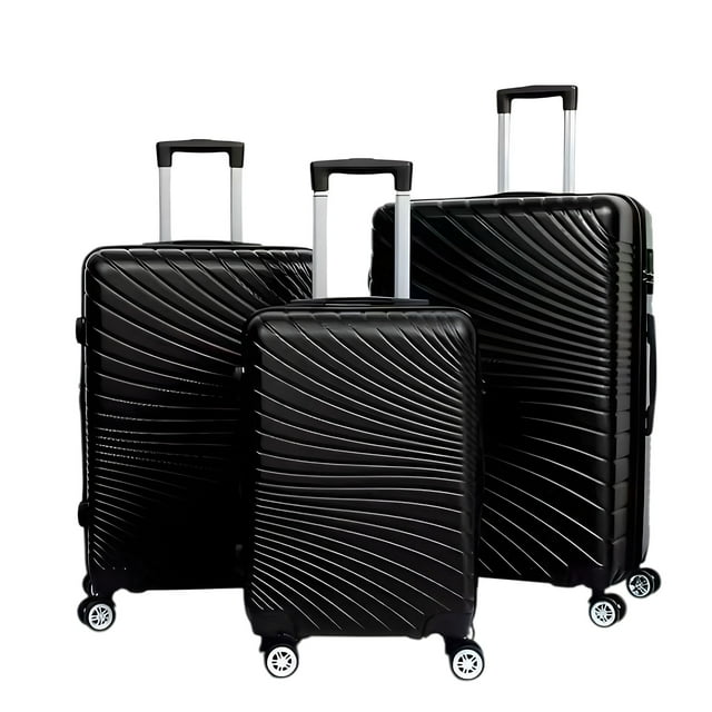3-Piece ABS Hard Shell Luggage Set - 20″/24″/28″ Black Suitcases with Spinner Wheels, Scratch-Resistant, TSA Lock, Nesting Design
