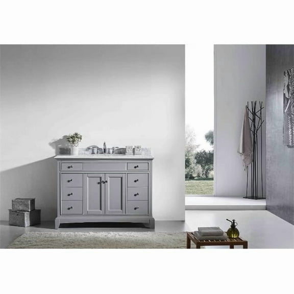 Eviva Elite Stamford 48 Inch Gray Solid Wood Bathroom Vanity Set with Double OG White Carrera Marble Top & White Undermount Porcelain Sink