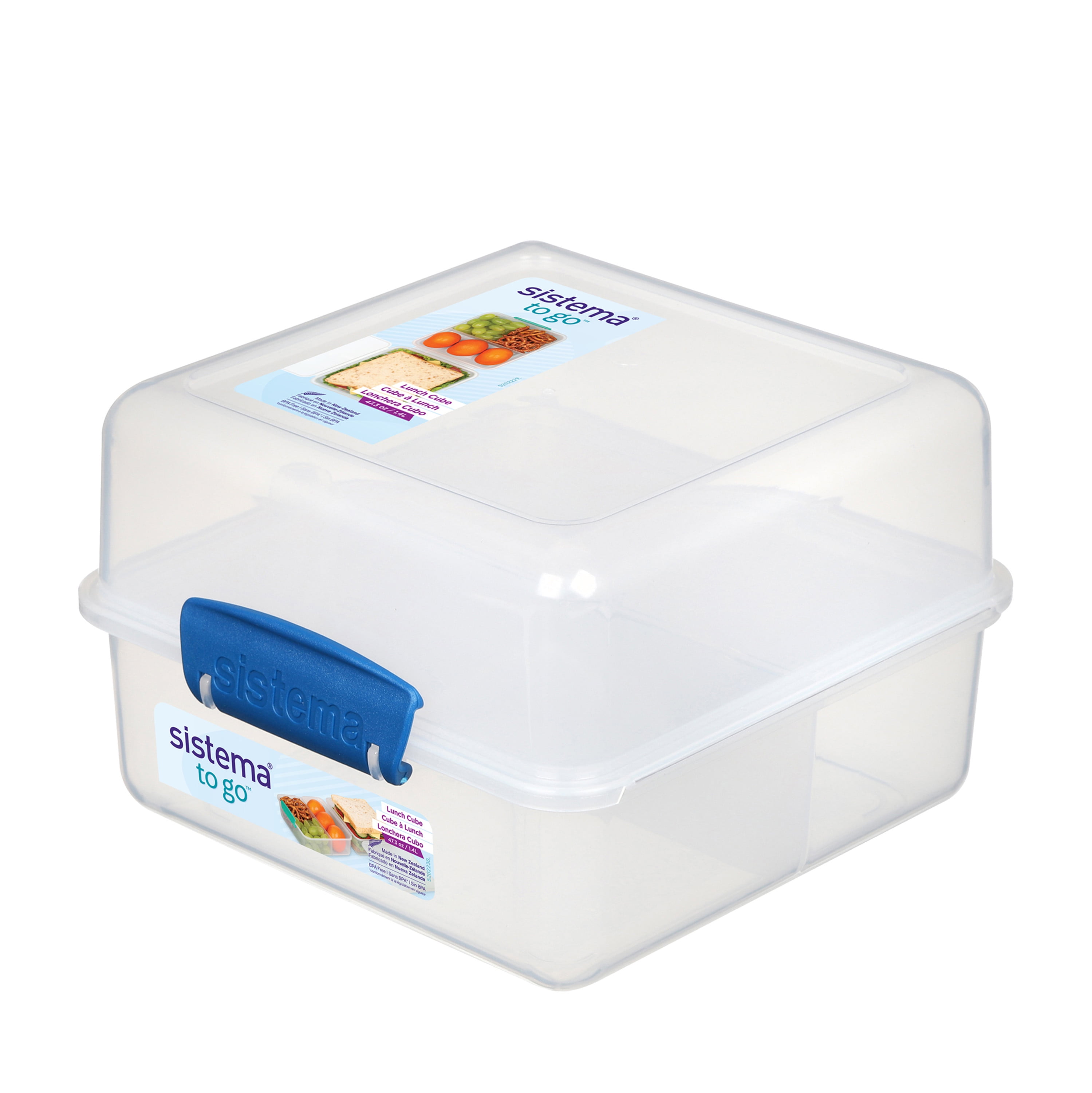 Lunch Cube Box with top Sandwich Compartment and 3 Lower Food Storage Bins