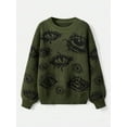 thumbnail image 2 of Women'S Oversized Eye Print Knit Crewneck Fall Pullover Sweaters Green XL, 2 of 5